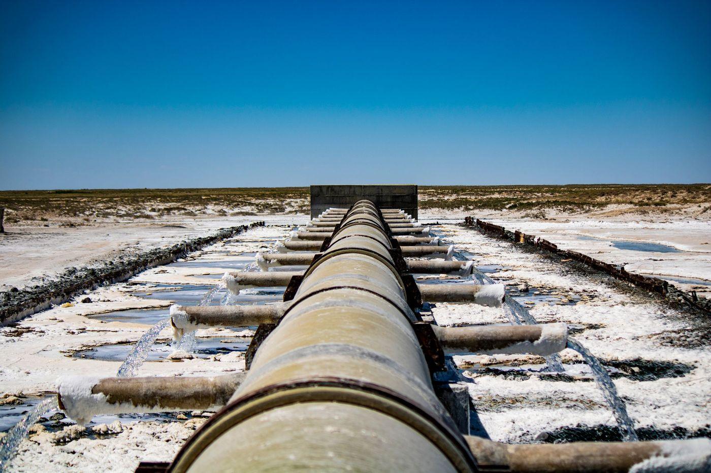 Seawater intake pipework at a coastal desalination facility